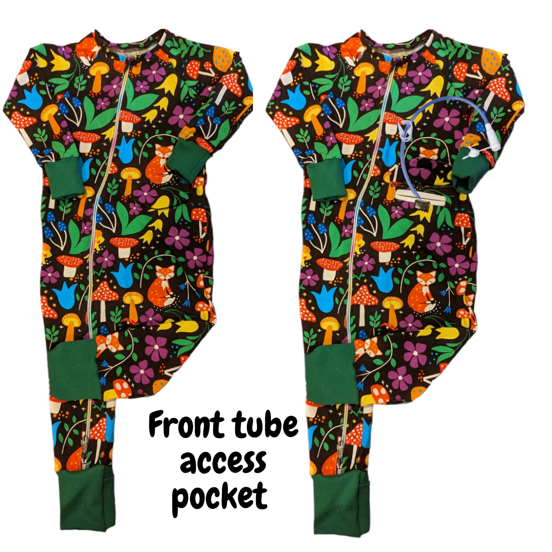 feeding tube access zip romper